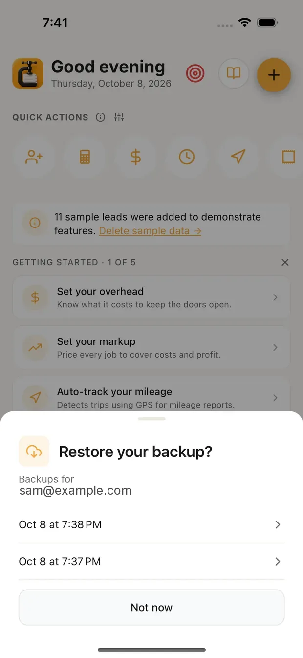Restore your backup? with the list of backups