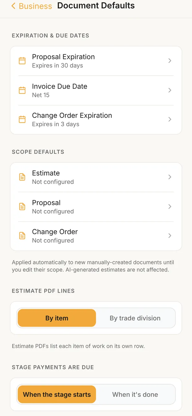 Document Defaults, top