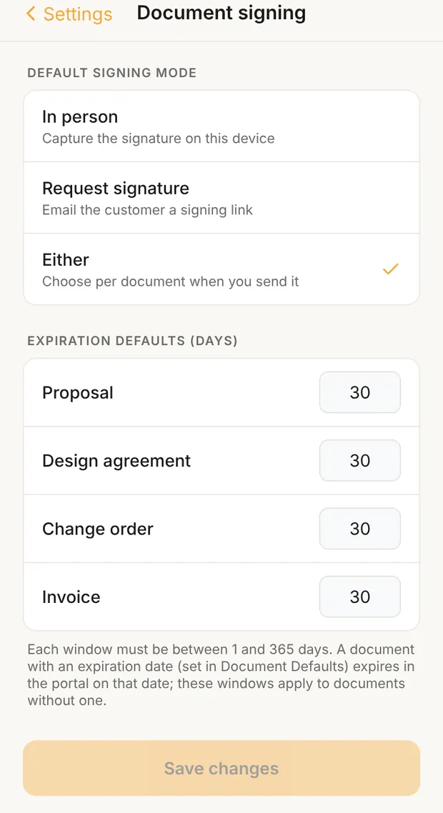 Settings › Document signing