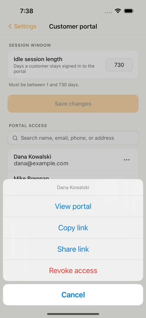 a customer's ⋯ menu