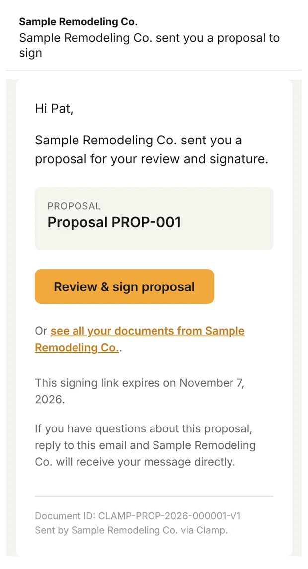 the "sent you a proposal to sign" email