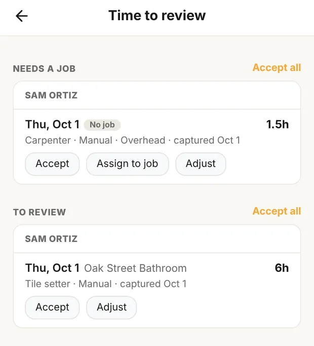 Time to review, Needs a job and To review