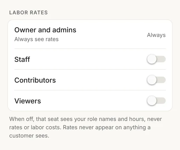 Settings › Team, LABOR RATES
