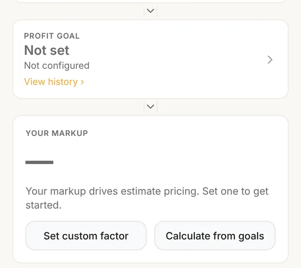 Pricing, YOUR MARKUP with Set custom factor and Calculate from goals