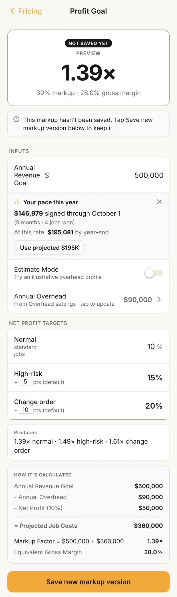 Profit Goal, inputs, Produces, HOW IT'S CALCULATED