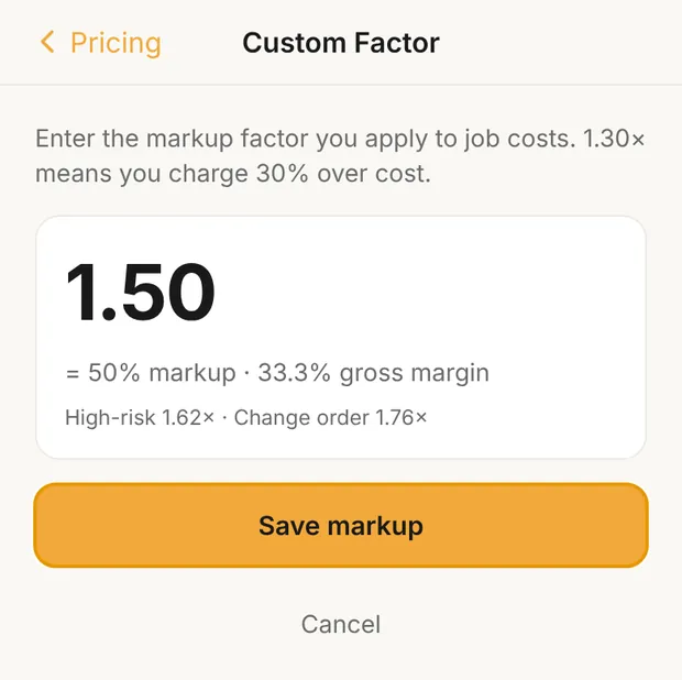 Custom Factor, 1.50 entered