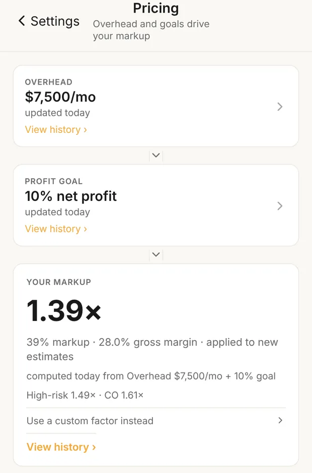 Pricing, YOUR MARKUP set, provenance and High-risk · CO line