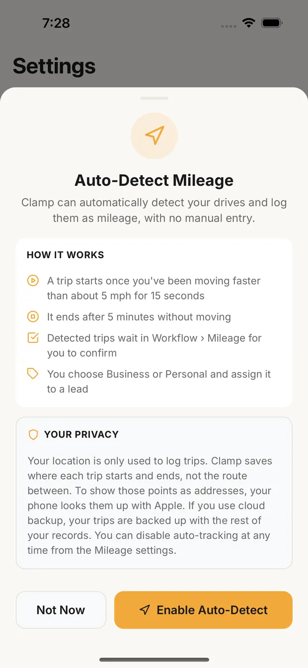 Auto-Detect Mileage sheet