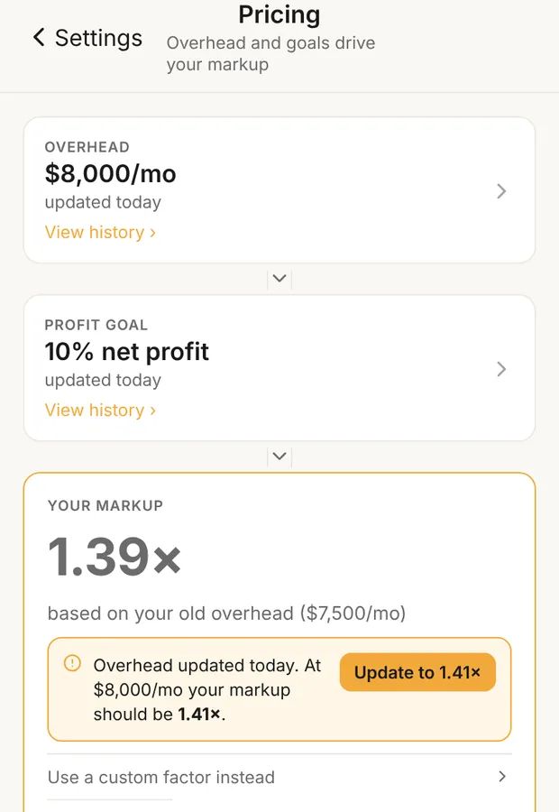 Pricing, YOUR MARKUP with the Update to [new markup] banner