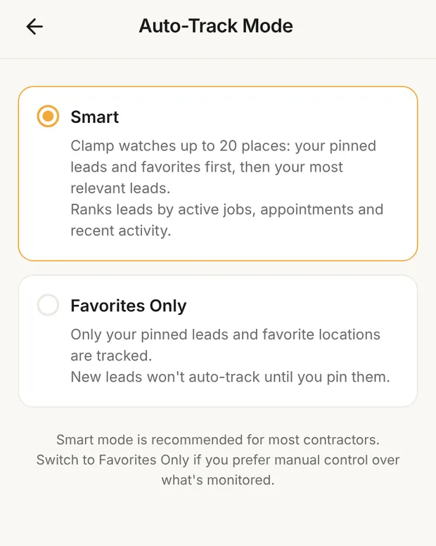 Auto-Track Mode, Smart selected